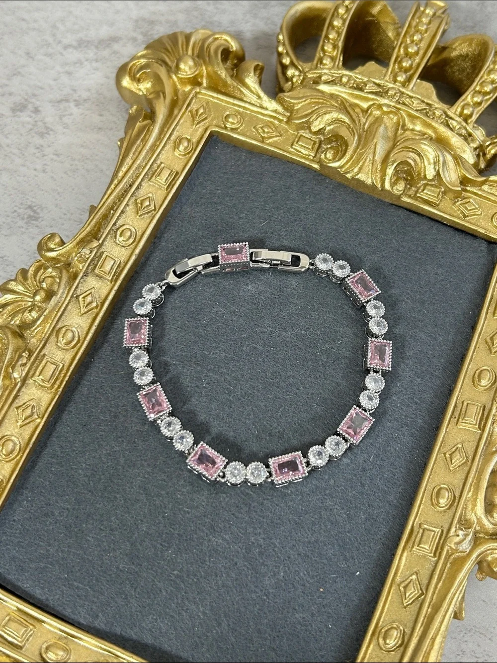 Elegant Pink & Silver Crystal Tennis Bracelet - Women Jewelry